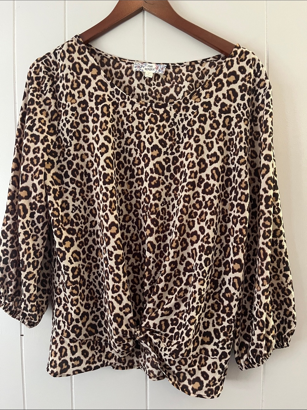 Pink Republic Leopard Print Twist-Front Blouse - Brown/Black